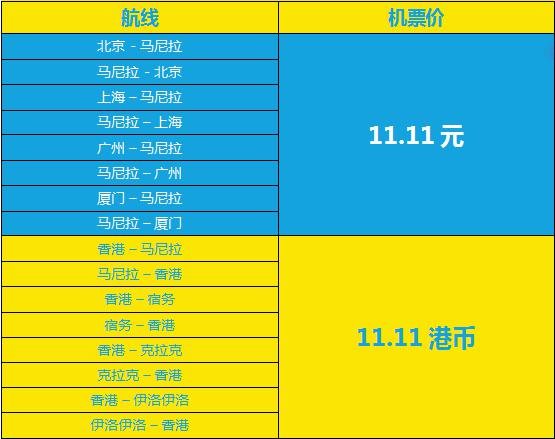 宿务太平洋航空11.11大促