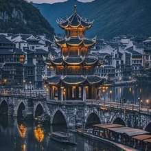阅美河畔|高空露台°山水画卷全景美宿(青龙洞祝圣桥店)